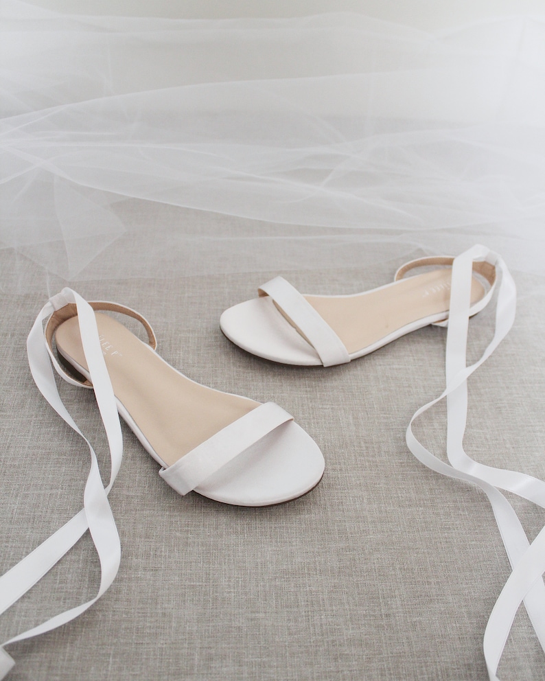 White Satin Flat Sandal with Ballerina Lace Up, Bridesmaid Shoes, Women Sandals, Kids Sandals, Mommy and Me Shoes image 3