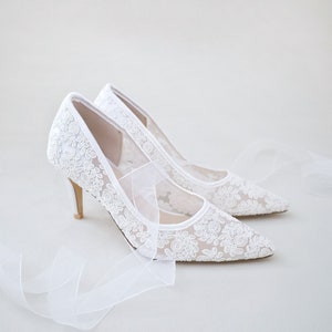 White lace deals kitten heels