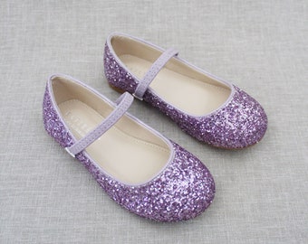 Purple Rock Glitter Maryjane Flats - For Flower Girls, Parties and Easter Shoes, Holiday Shoes