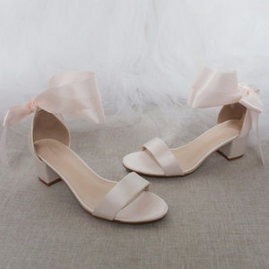 Soft Blush Satin Block Heel Sandal With WRAPPED SATIN TIE - Etsy