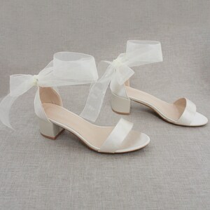 Ivory Satin Block Heel Sandal With WRAPPED SATIN TIE, Bridesmaid Shoes ...