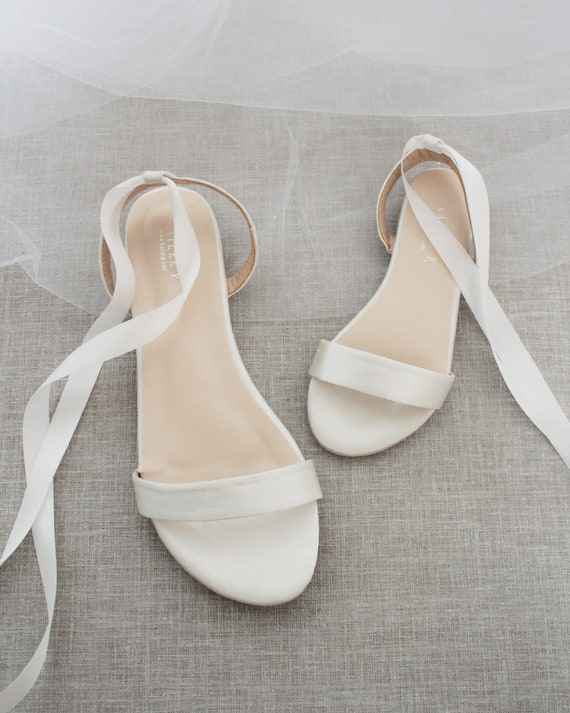 Borger jurist gødning Ivory Satin Flat Sandal With Ballerina Lace Up Bridesmaid - Etsy