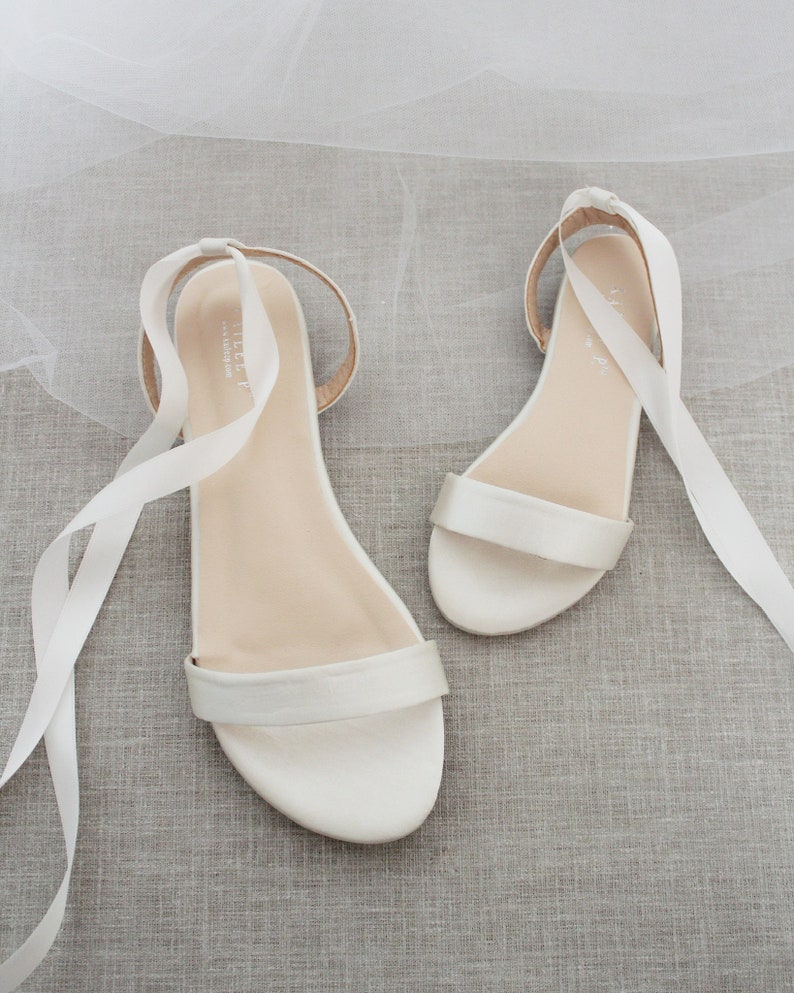 Ivory Satin Flat Sandal with Ballerina Lace Up, Bridesmaid Shoes, Women Sandals, Kids Sandals, Mommy and Me Shoes, Fall Wedding Shoes 