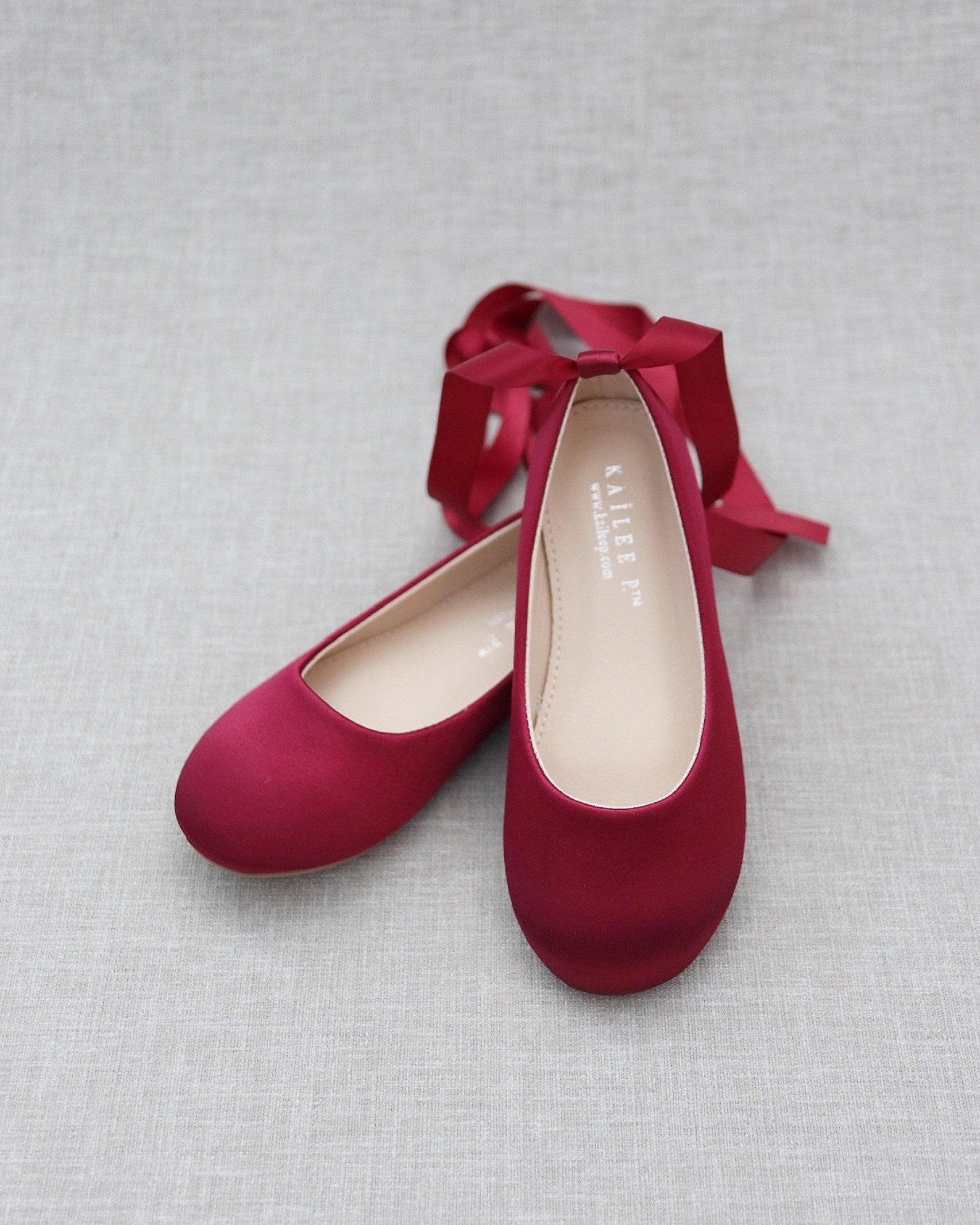 Kids Shoes Burgundy Satin Ballerina Flats Satin Flower Etsy