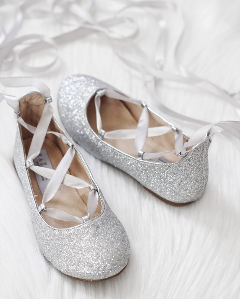 SILVER GLITTER Infant Girl Shoe and Girls Ballerina Shoes Lace Etsy