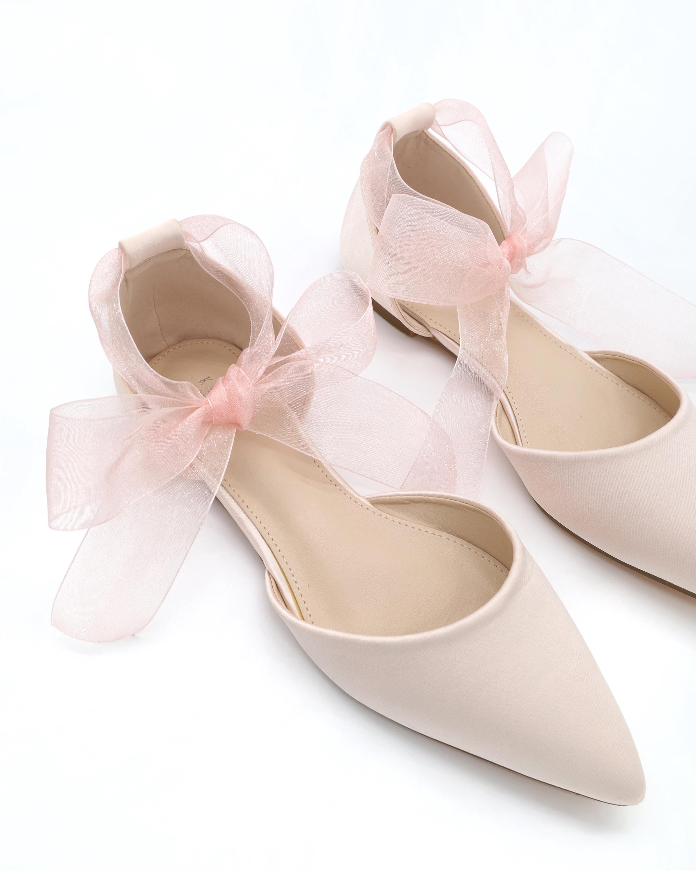 Dusty Pink Satin Pointy Toe Flats With ANKLE TIE or BALLERINA Lace Up ...