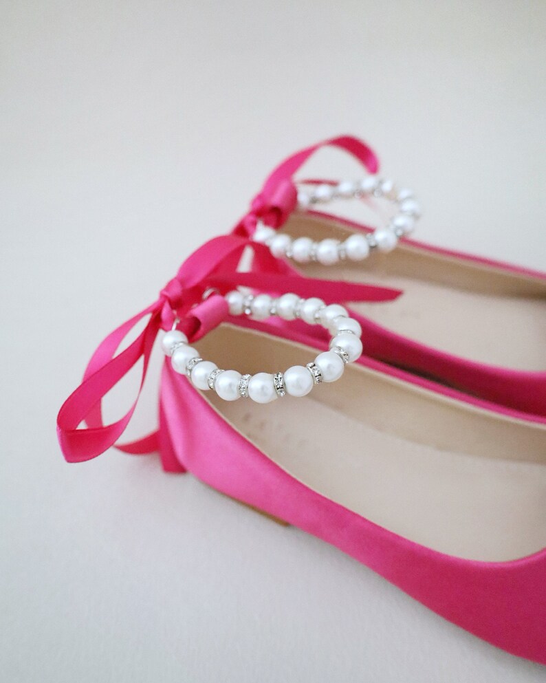 Fuchsia Satin Flats with Pearls Ankle Strap Fall flower girls shoes, Holiday Shoes, Birthday Shoes, Valentine's Shoes image 7