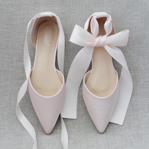 Dusty Pink Satin Pointy Toe flats with ANKLE TIE Or BALLERINA Lace Up, Women Wedding Shoes, Blush Pink Bridesmaid Shoes, Women Shoes