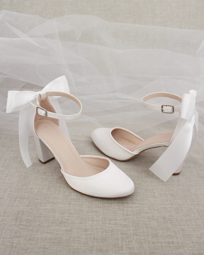white block heels with bow