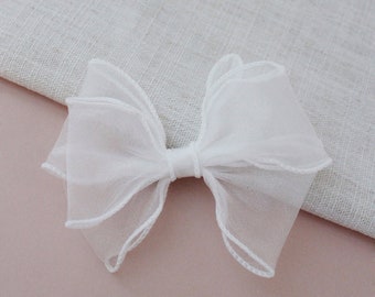 White Organza Layered Hair Bow - Hair Clips, Holiday Hair Bows, Flower Girls Bows, Party Bows, Wedding Hair Accessories