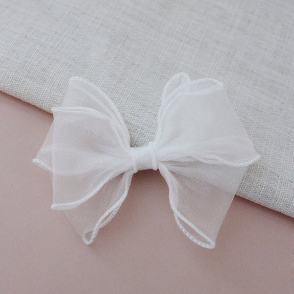 White Organza Layered Hair Bow - Hair Clips, Holiday Hair Bows, Flower Girls Bows, Party Bows, Wedding Hair Accessories