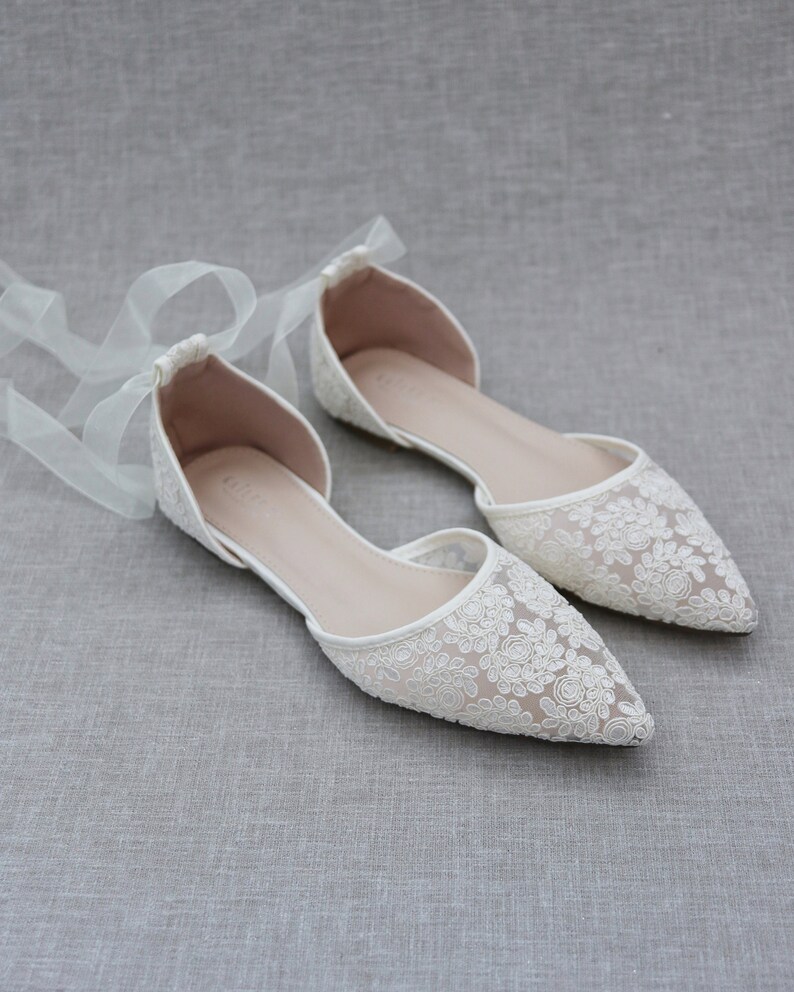 Ivory Crochet Lace Pointy Toe Flats Women Wedding Shoes - Etsy