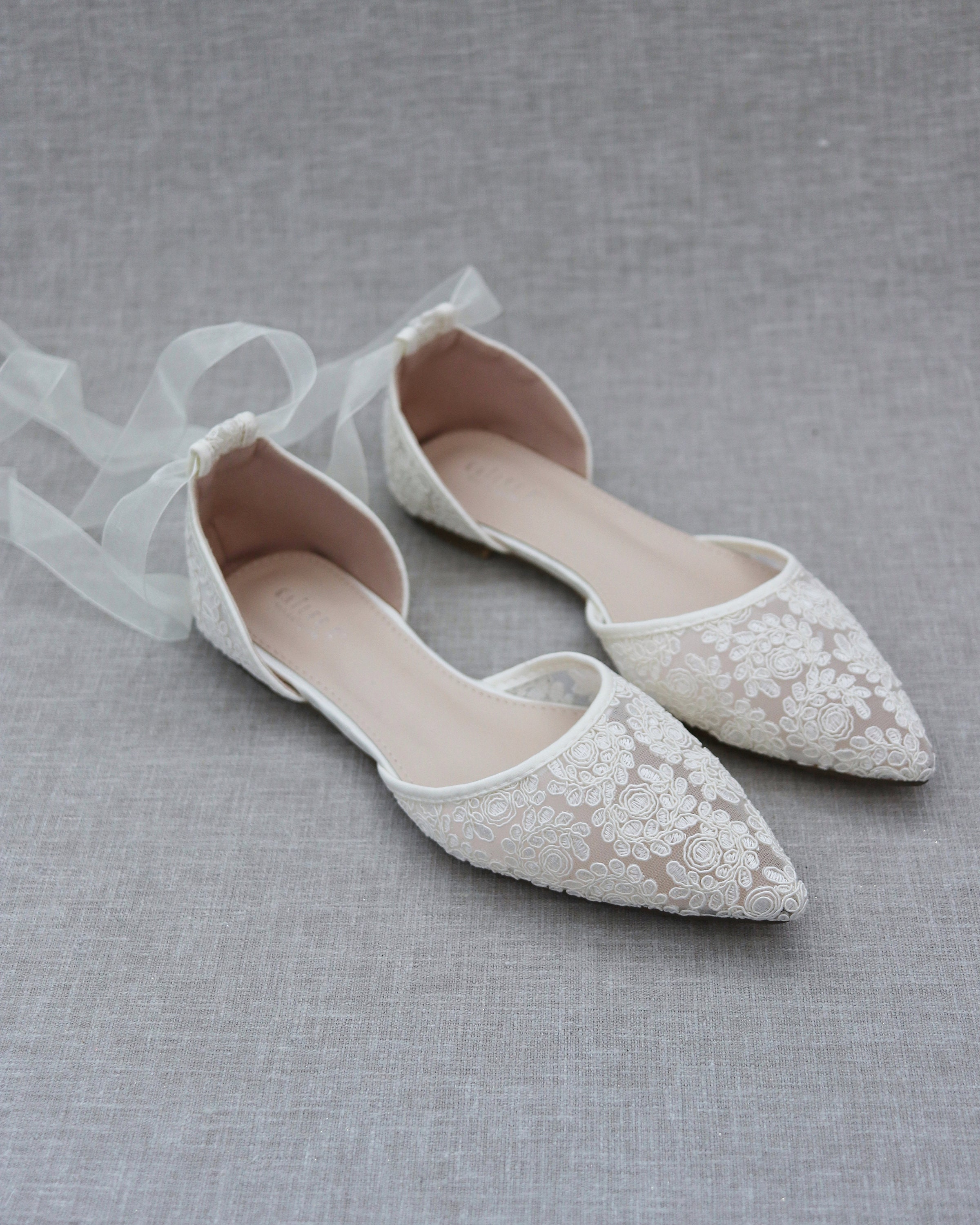 Ivory Crochet Lace Pointy Toe Flats Women Wedding Shoes - Etsy Canada