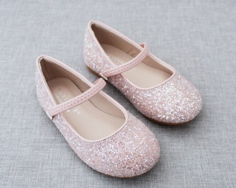 Dusty Pink Rock Glitter Maryjane Flats for Flower Girls Shoes, Girls Shoes, Party Shoes, Blush Pink Shoes, Holiday Shoes