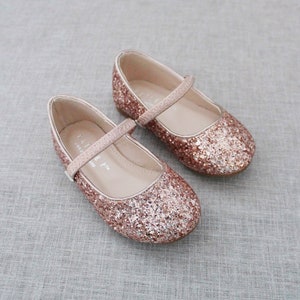 Rose Gold Rock Glitter Mary Jane Flats for Flower Girls Shoes, Girls Shoes, Holiday Shoes, Party Shoes, Fall Wedding Shoes