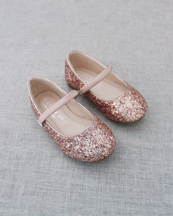 Rose Gold Rock Glitter Mary Jane Flats para zapatos de niñas de