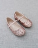 Rose Gold Rock Glitter Mary Jane Flats for Flower Girls Shoes, Girls Shoes, Holiday Shoes, Party Shoes, Fall Wedding Shoes 