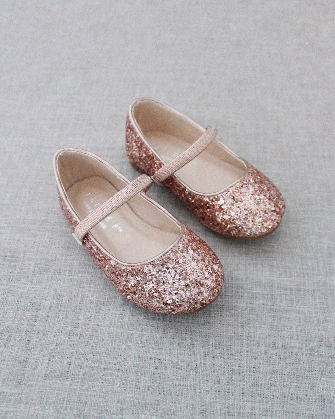 Rose Gold Rock Glitter Mary Jane Flats for Flower Girls Shoes - Etsy