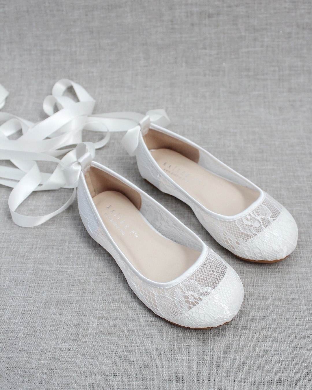 Girls White New Lace Ballerina Flats With Ballerina Lace up Flower Girl ...