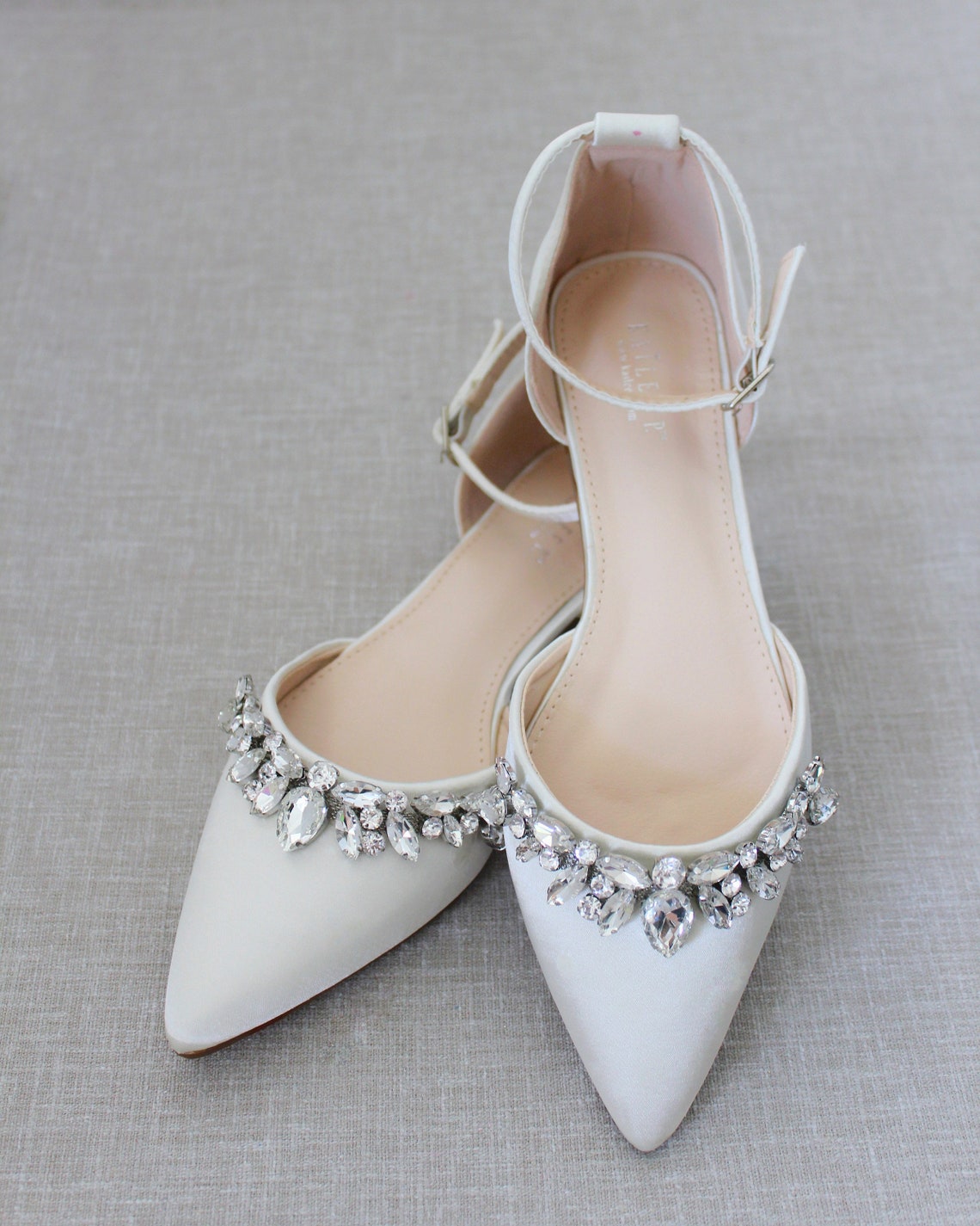 Ivory Pointy Toe Flats With Sparkly TEARDROP RHINESTONES | Etsy