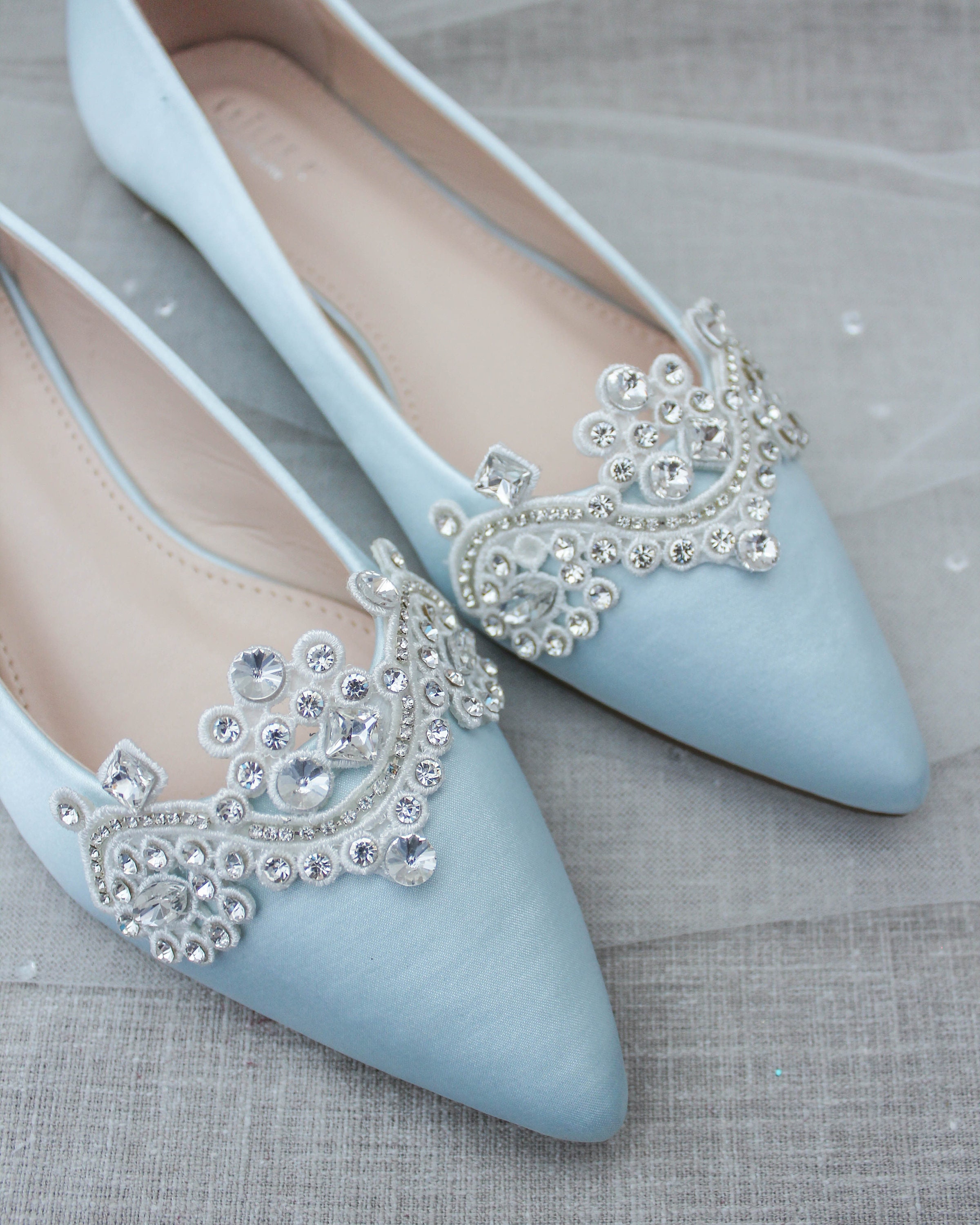 light blue satin flats