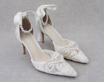 Ivory Crochet Lace Pointy Toe Flats Women Wedding Shoes - Etsy