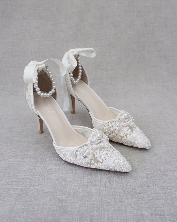 Ivory Crochet Lace Pointy Toe HEELS 