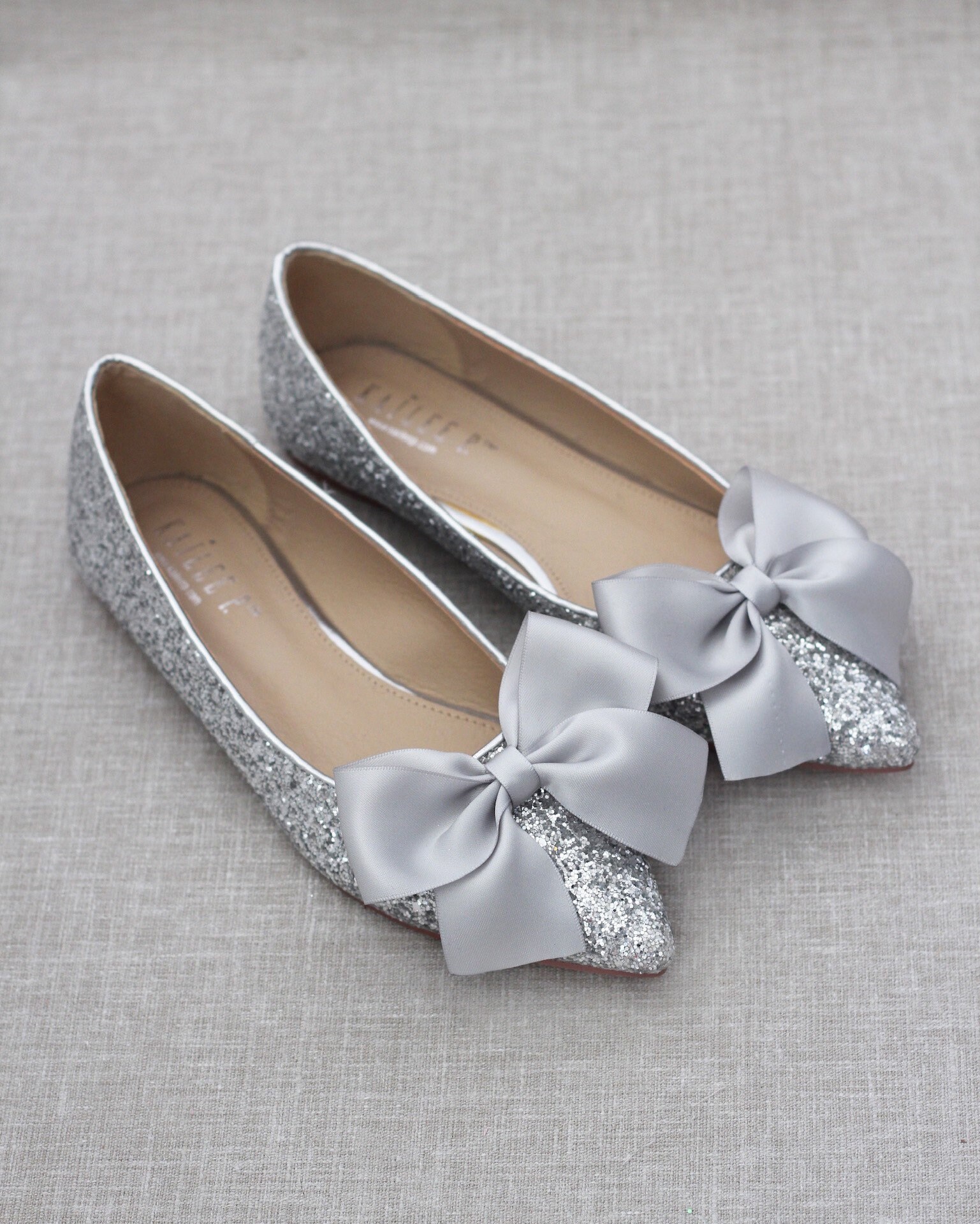 Glitter pointed flat shoes hotsell