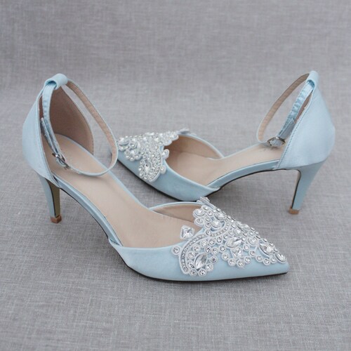 light blue satin heels