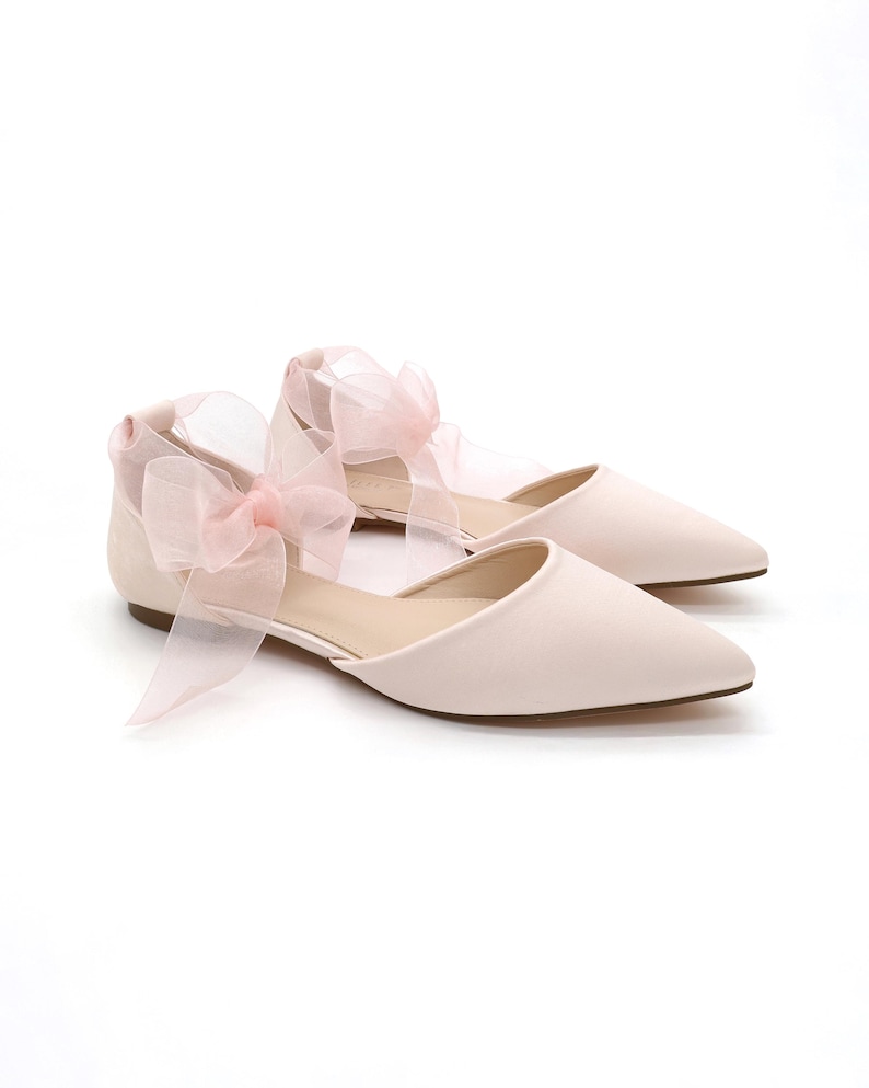 Dusty Pink Satin Pointy Toe Flats With ANKLE TIE or BALLERINA Lace Up ...