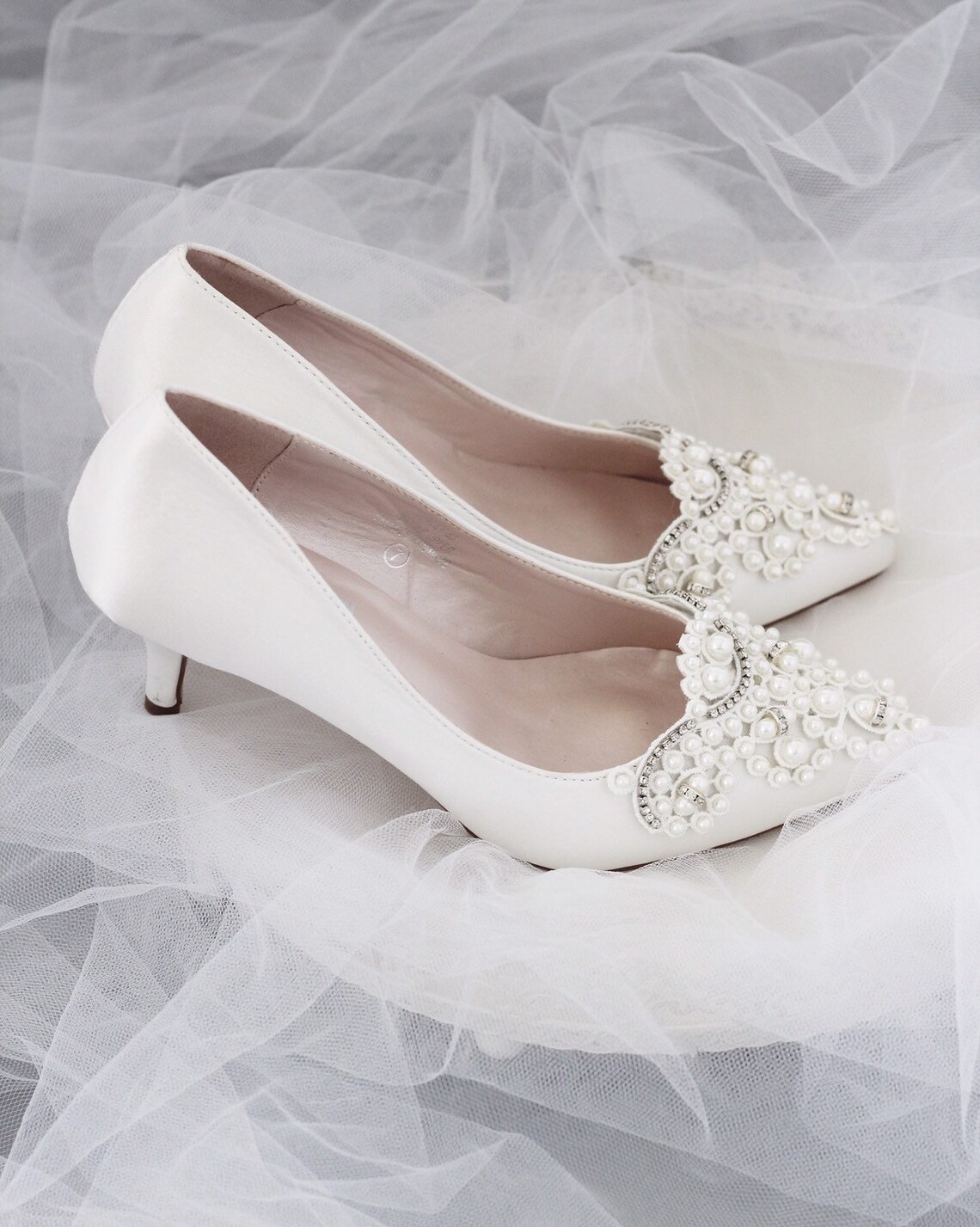 white satin kitten heels