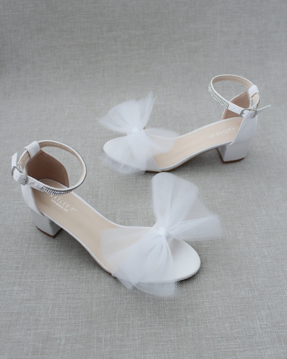 White Rock Glitter Block Heel with Back Satin Bow, Women Wedding Shoes,  Bridal Glitter Shoes, Holiday Shoes, Glitter Shoes, Girls Heels