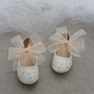 Soft Blush Satin Mary Jane Flat With CHIFFON BOW and Rhinestones, Fall ...