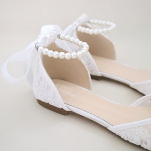 White Crochet Lace Pointy Toe Flats Women Wedding Shoes, Bridesmaid Shoes, Bridal Flats, Wedding Flats, Bridal Lace Shoes, Bride Shoes image 6
