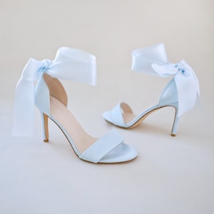 Light Blue Satin High Heel Wedding Sandals With Wrapped Ankle Tie ...