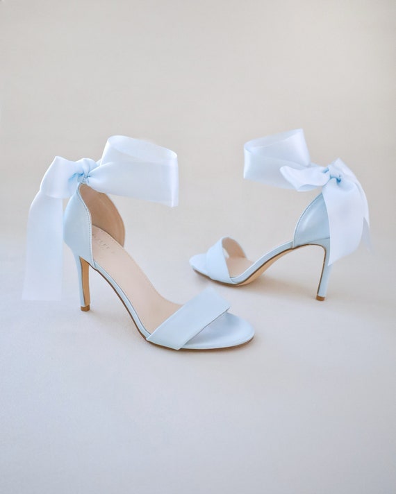 Satin Platform Block Heel Wedding Sandals with Wrapped Ankle Tie