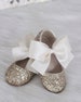 Gold Rock Glitter Maryjane with IVORY SATIN bow for flower girls, toddler girl shoes, party shoes, bow shoes, holiday shoes, fall wedding 