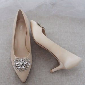 Champagne Satin Pointy Toe Kitten Heels With Oversized BROOCH - Etsy