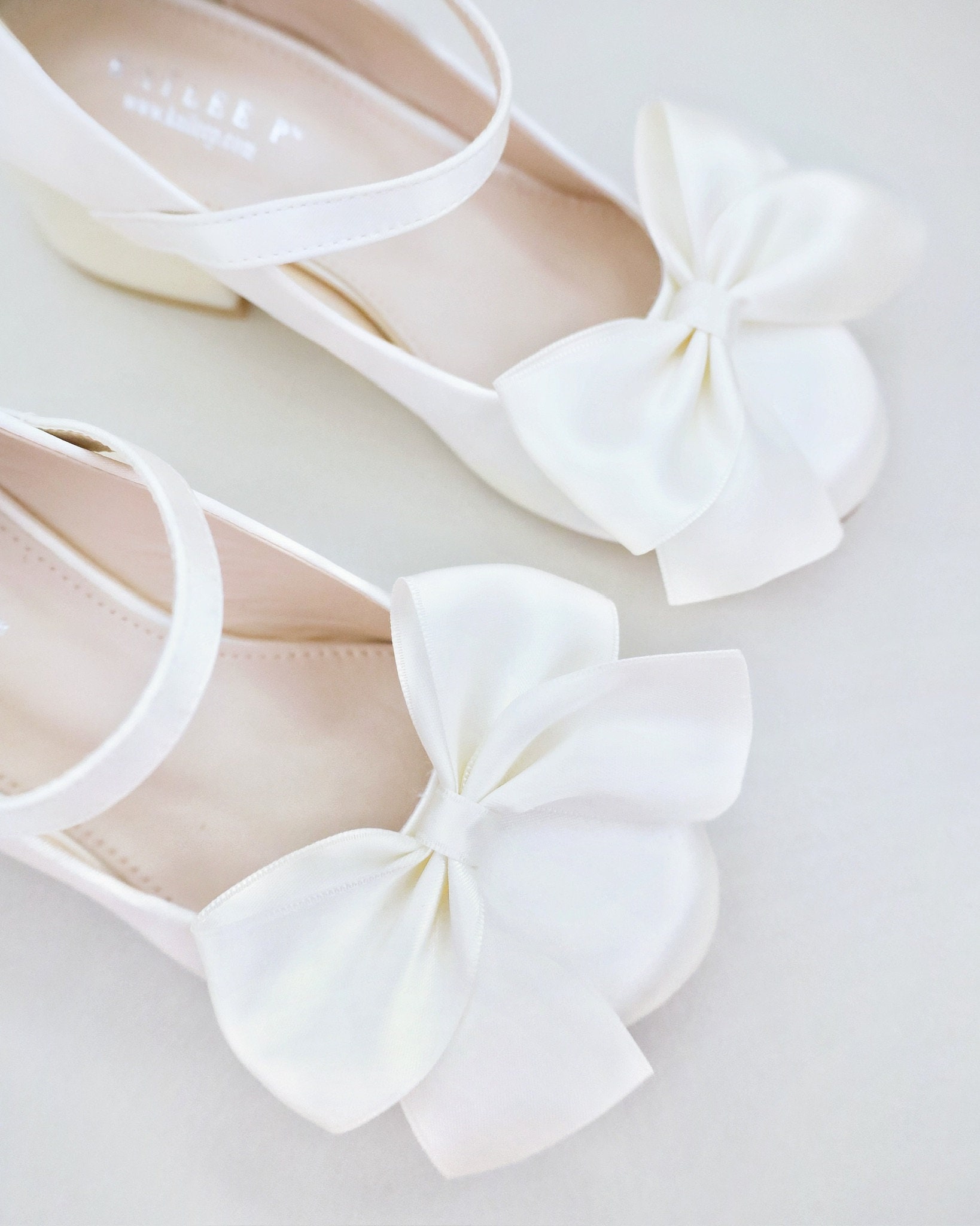 Ivory & White Satin Mary Jane Girls Block Heel With Front Satin Bow ...