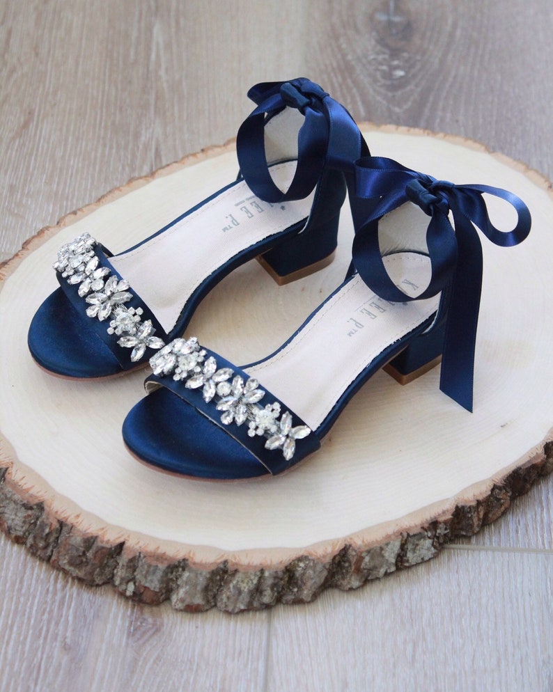 navy satin sandals