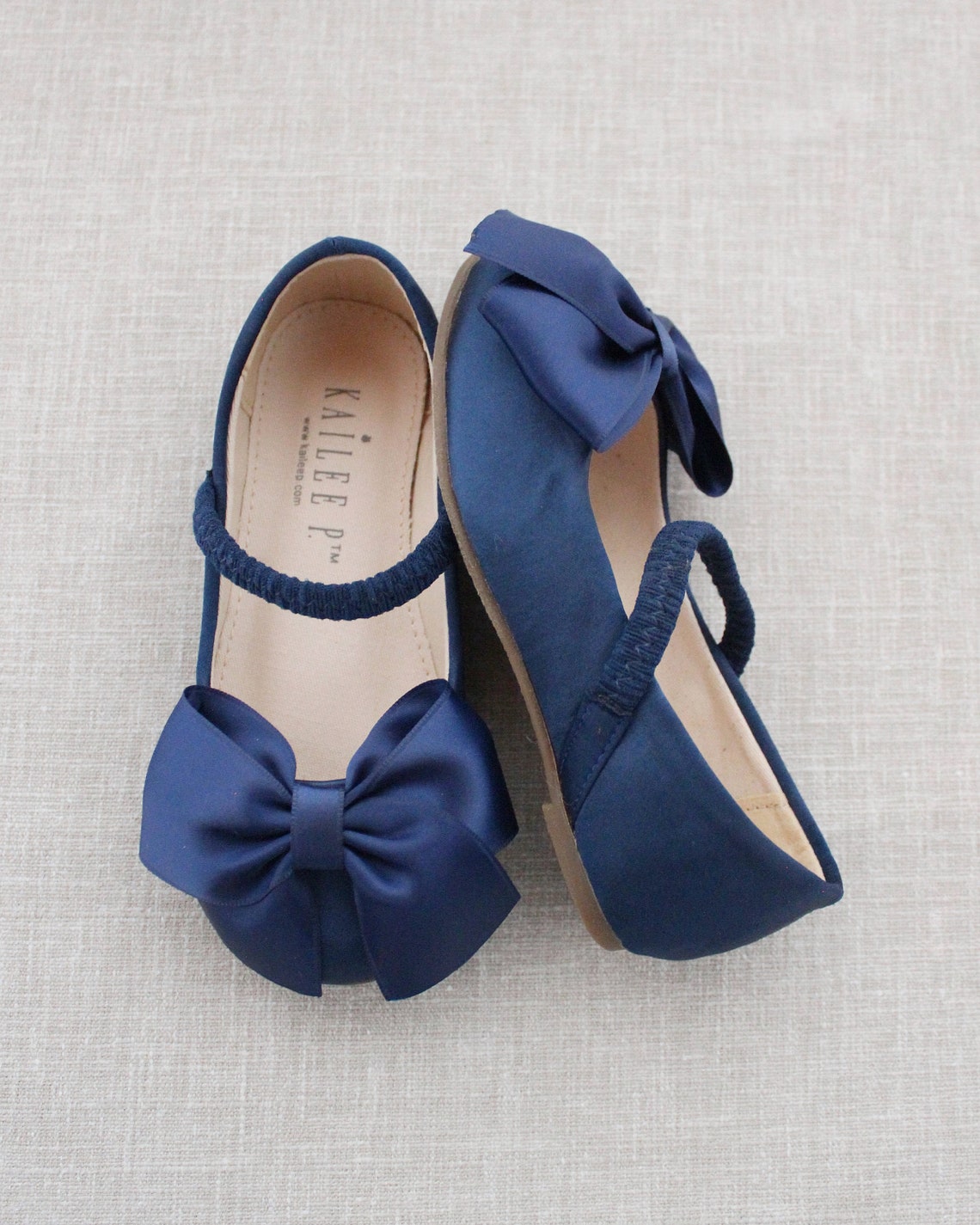 Navy Satin Mary Jane With FRONT SATIN BOW for Fall Flower Girls Shoes ...