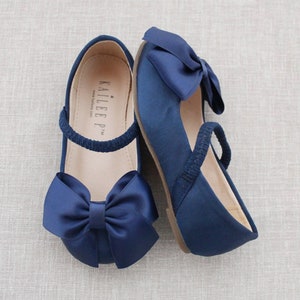 Navy Satin Mary Jane With FRONT SATIN BOW for Fall Flower Girls Shoes ...