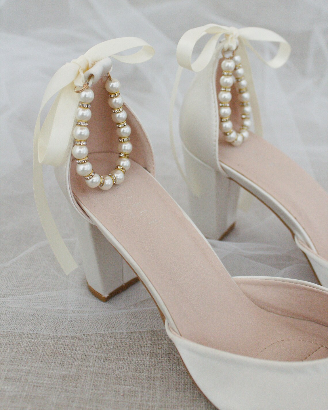 ivory satin block heel