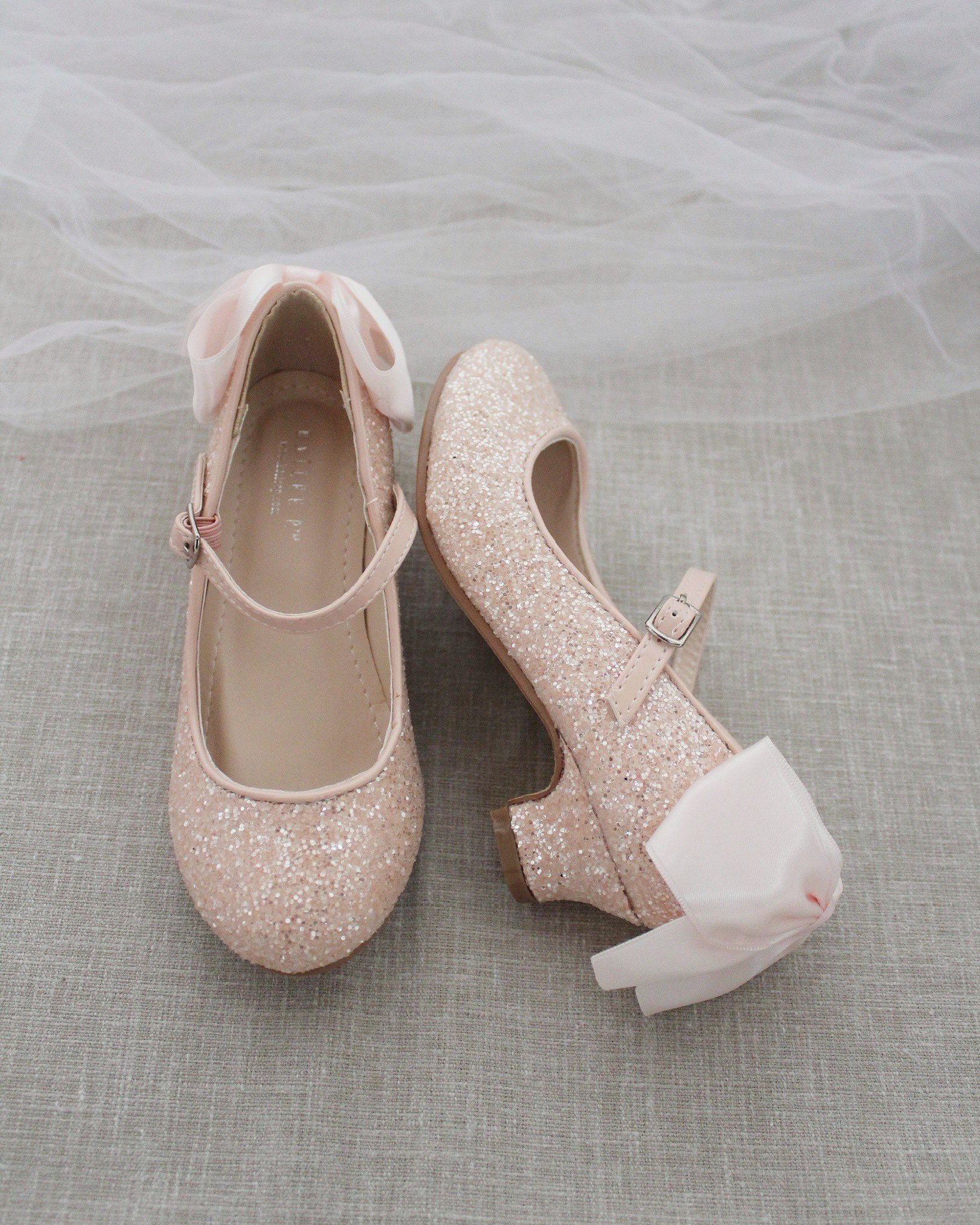 Girls Heel Glitter Shoes DUSTY PINK Rock Glitter mary-jane | Etsy