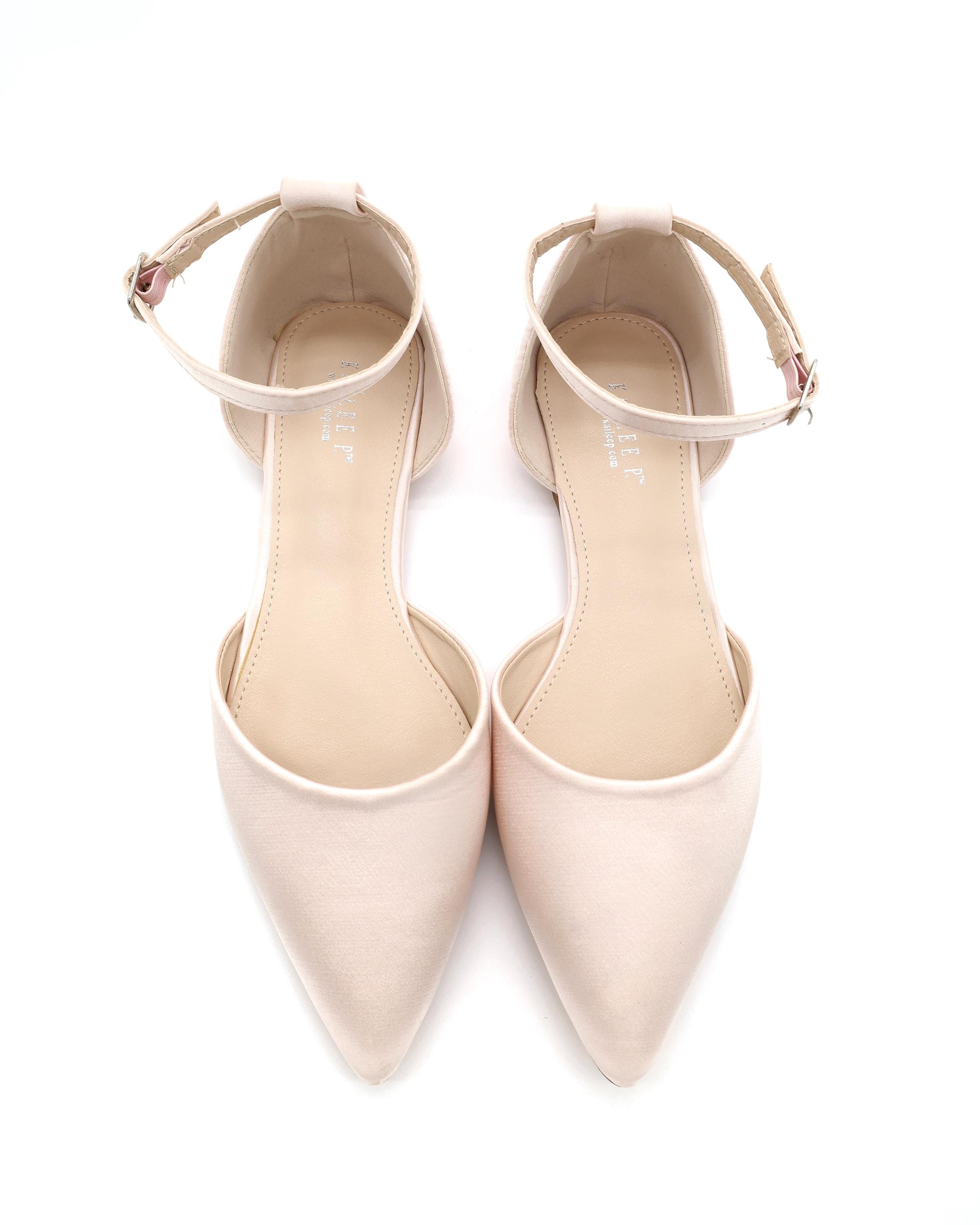 Dusty Pink Satin Pointy Toe Flats With ANKLE TIE or BALLERINA Lace Up ...