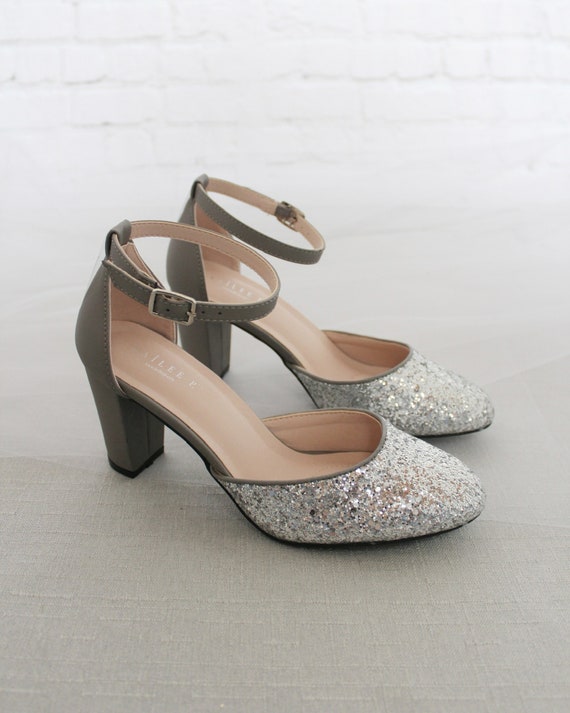 Silver Glitter Mid-Heel Court Shoes | SilkFred