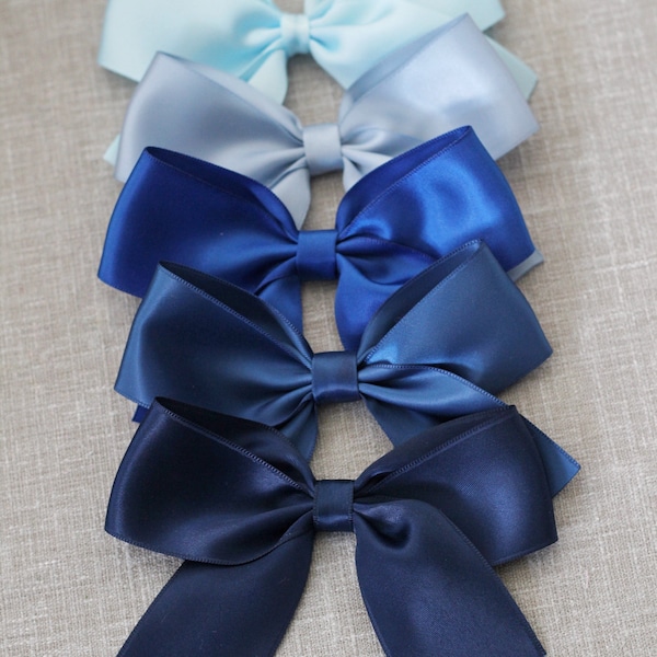 BLUE SATIN Hair Bows -  Blue Hair Clips, Blue Hair Bows, Navy Hair Bows, Flower Girls Bows, Party Bows, Something Blue