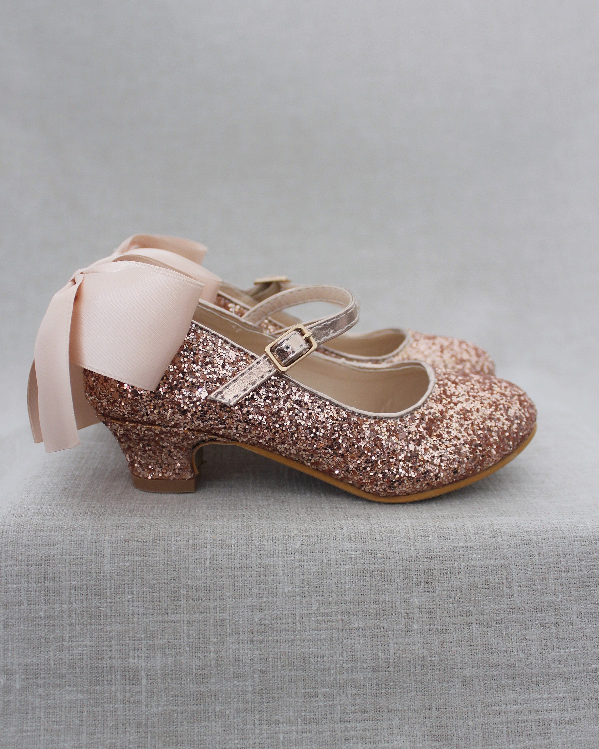 Rose Gold Rock Glitter Mary-jane Heels 