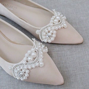 Champagne Satin Pointy Toe Flats With OVERSIZED PEARLS - Etsy