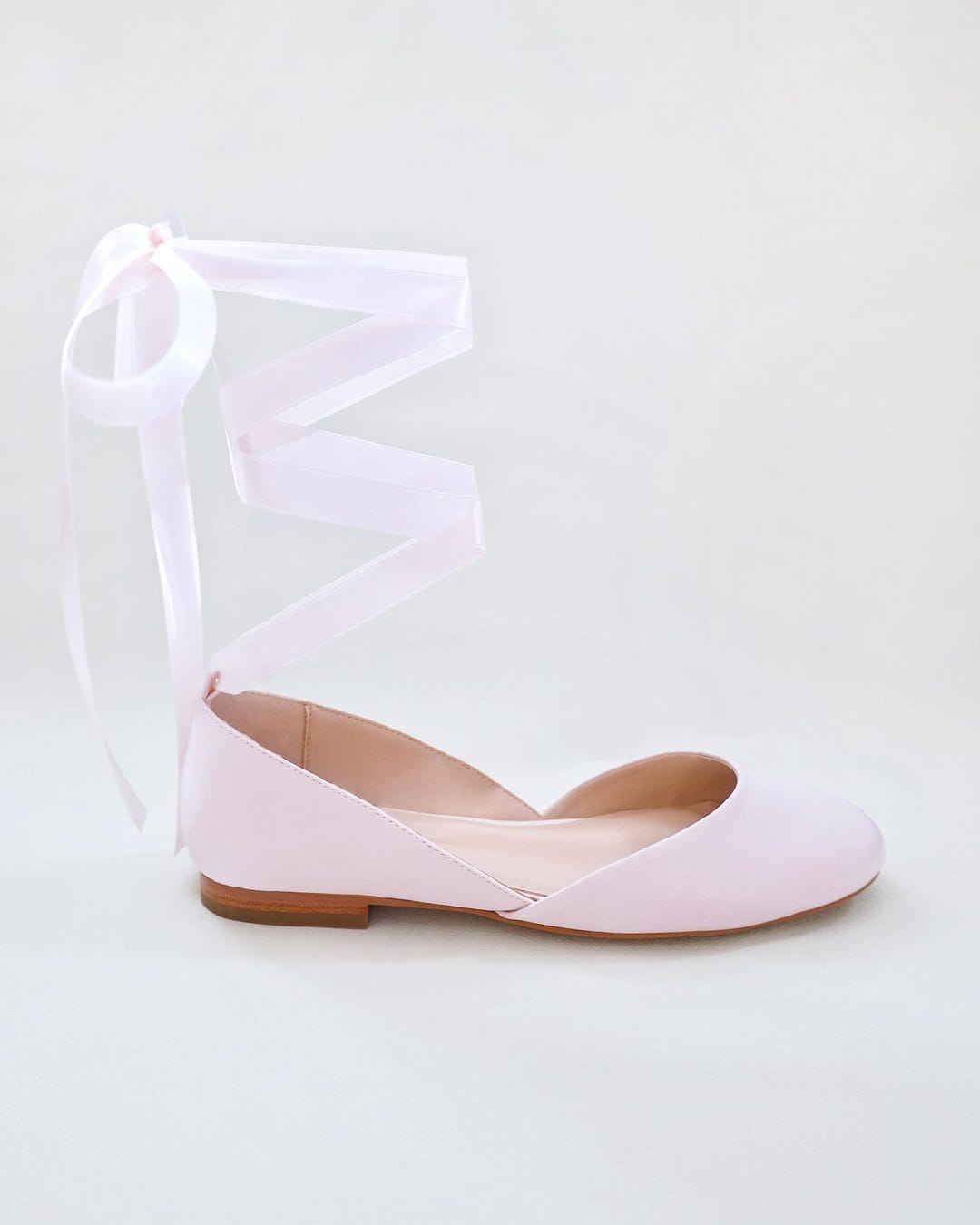 Dusty Pink Satin Round Toe Bridal Flat With Ballerina Lace up - Bridal ...